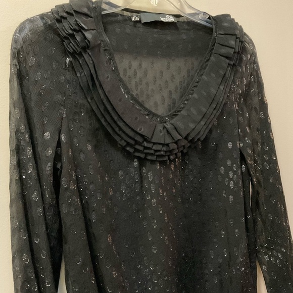 LOVE MOSCHINO Black Silk Sheer Dotted Long Sleeve Top Size 8 - Picture 4 of 7
